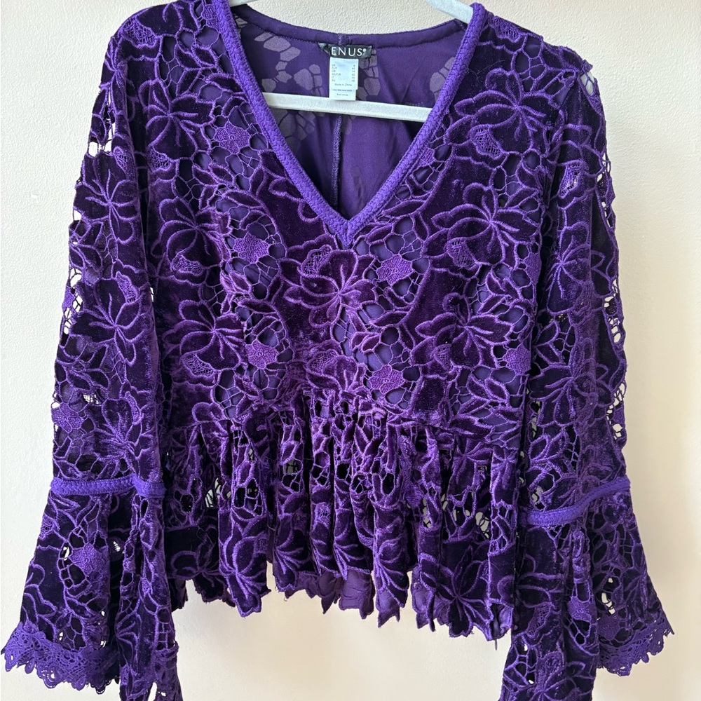 VENUS Purple Bell Sleeve Crop Blouse